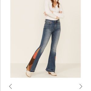 Free People Driftwood Suede Patchwork Flare Jeans